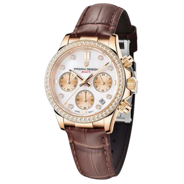 Pagani Design Brown Leather Strap White Dial Quartz Watch for Ladies - PD-1730