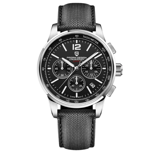 Pagani Design Black Leather Strap Black Dial Chronograph Quartz Watch for Gents - PDYS008