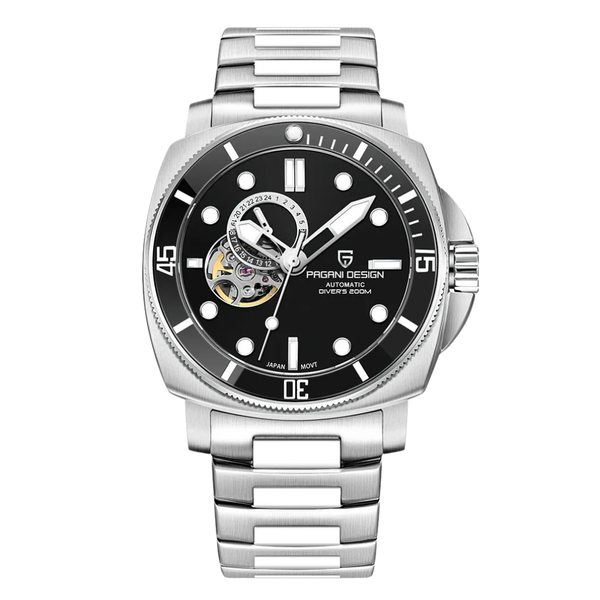 Pagani Design Silver Stainless Steel Black Dial Automatic Watch for Gents - PD-1736