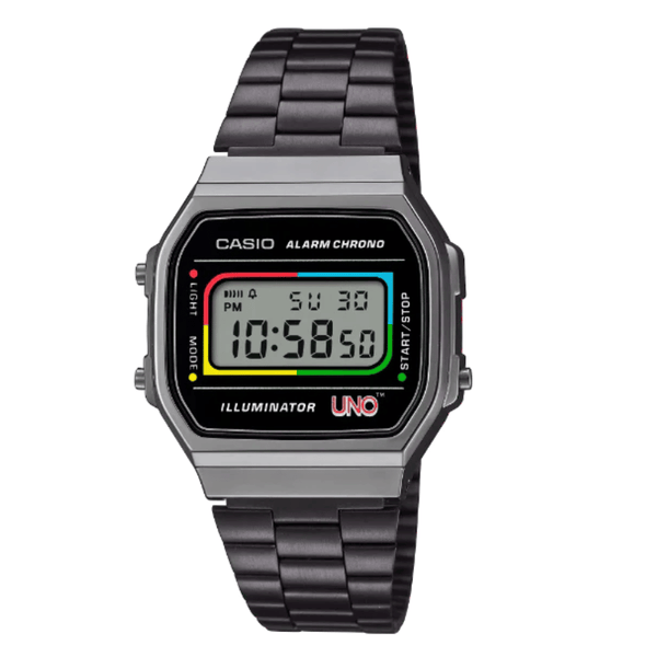 Casio Black Stainless Steel Black Dial Quartz Watch for Gents - A-168WEUC-1ADR