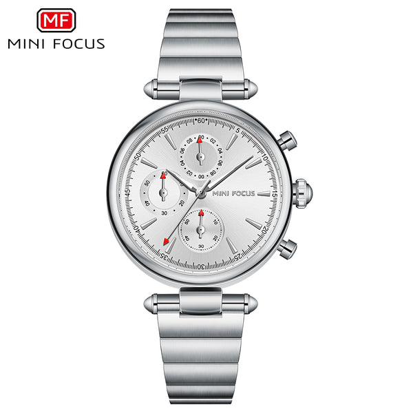 Mini Focus Silver Stainless Steel Silver Dial Chronograph Quartz Watch for Ladies - MF0494L-01