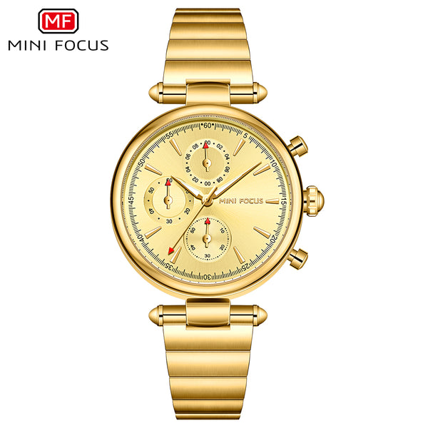 Mini Focus Gold Stainless Steel Gold Dial Chronograph Quartz Watch for Ladies - MF0494L-04