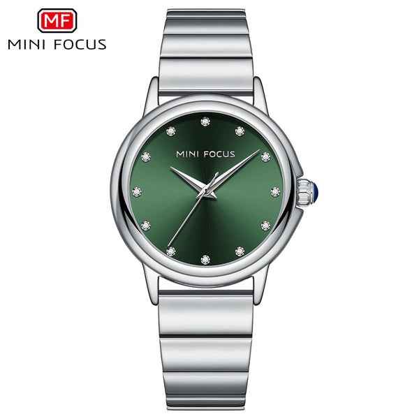Mini Focus Silver Stainless Steel Green Dial Quartz Watch for Ladies - MF0493L-02