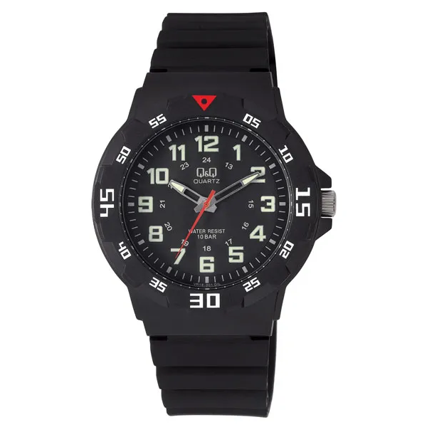 Q&Q Black Silicone Strap Black Dial Quartz Watch for Gents - VR18J001Y
