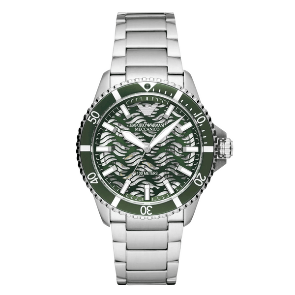 Emporio Armani Diver Silver Stainless Steel Green Dial Automatic Watch for Gents - AR60061