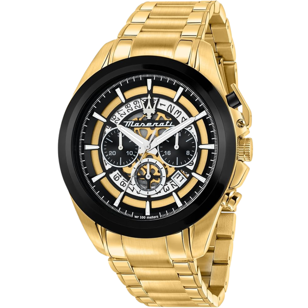 Maserati Traguardo Gold Stainless Steel Black Dial Quartz Watch for Gents - R8873612058