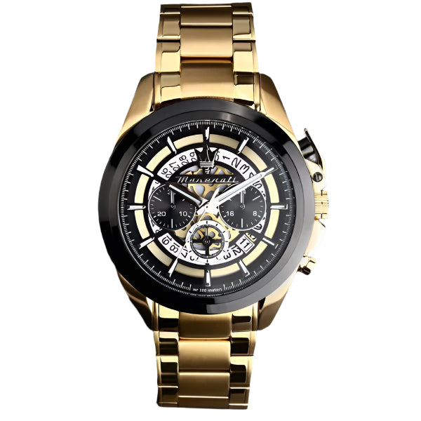 Maserati Traguardo Gold Stainless Steel Black Dial Quartz Watch for Gents - R8873612058