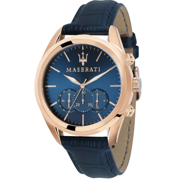Maserati Traguardo Blue Leather Strap Blue Dial Quartz Watch for Gents - R8871612015