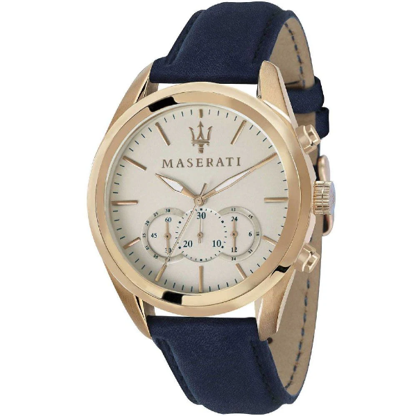 Maserati Traguardo Blue Leather Strap Grey Dial Quartz Watch for Gents - R8871612016