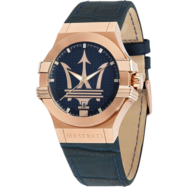 Maserati Potenza Blue Leather Strap Blue Dial Quartz Watch for Gents - R8851108027