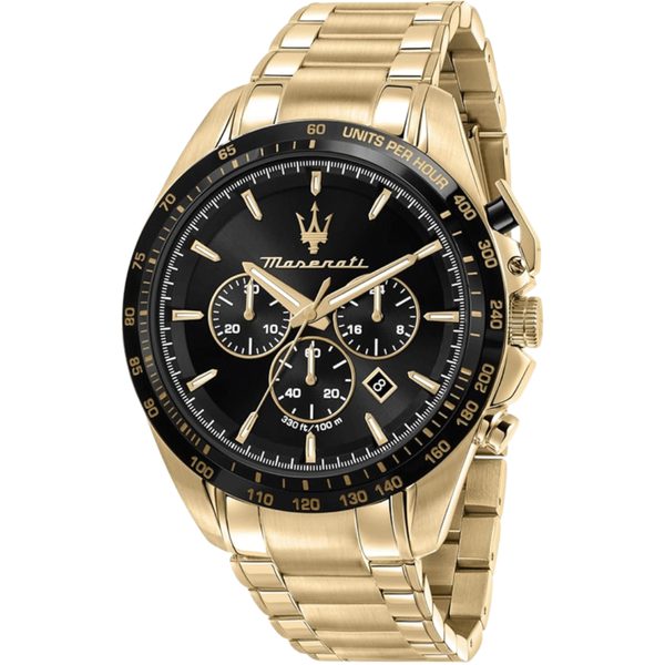 Maserati Traguardo Gold Stainless Steel Black Dial Quartz Watch for Gents - R8873612041