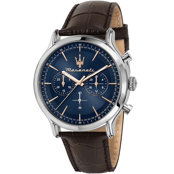 Maserati Epoca Brown Leather Strap Blue Dial Quartz Watch for Gents - R8871618014