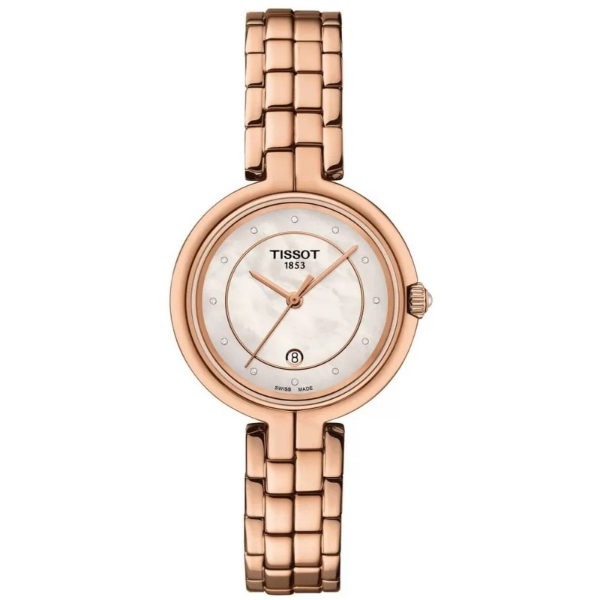 Tissot Flamingo Rose Gold Stainless Steel Pearl White Dial Quartz Watch for Ladies - T094.210.33.116.02