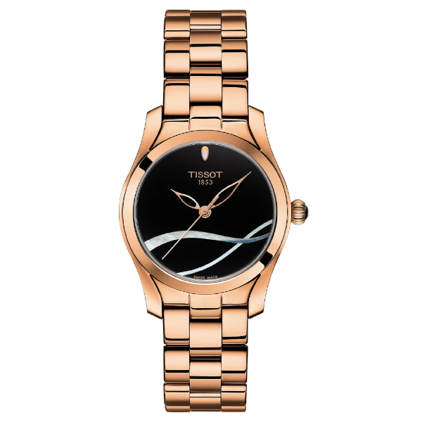 Tissot T-Wave Rose Gold Stainless Steel Black Dial Quartz Watch for Ladies - T112.210.33.051.00