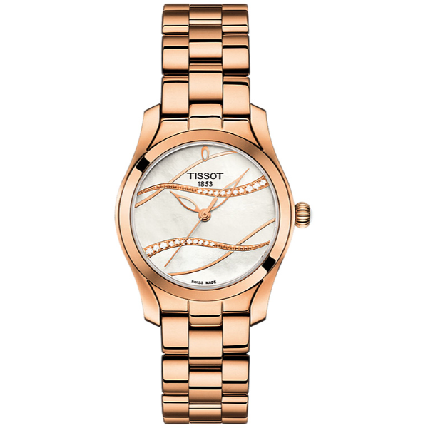 Tissot T-Wave Rose Gold Stainless Steel Pearl White Dial Quartz Watch for Ladies - T112.210.33.111.00
