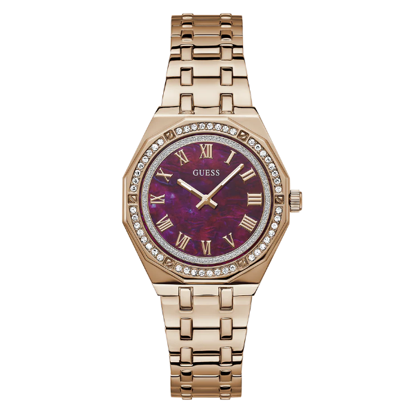 Guess Desire Rose Gold Stainless Steel Purple Dial Quartz Watch for Ladies - GW0770L3