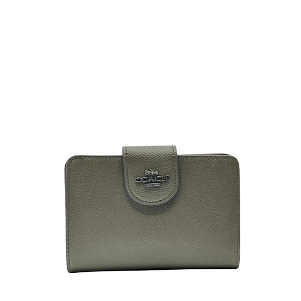 Coach Medium Corner Zip Wallet in Crossgrain Leather Soft Green - C6390