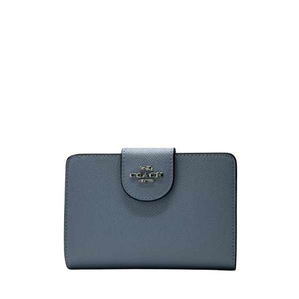 Coach Medium Corner Zip Wallet in Crossgrain Leather Light Blue - C6390