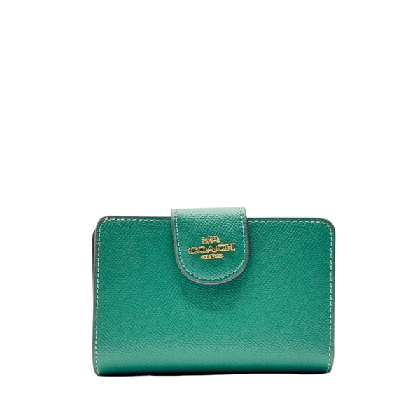 Coach Medium Corner Zip Wallet in Crossgrain Leather Light Green - C6390