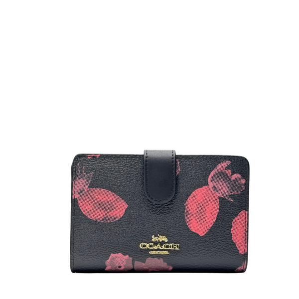 Coach Medium Corner Zip Wallet in Printed Coated Canvas Black/Wine - F39127