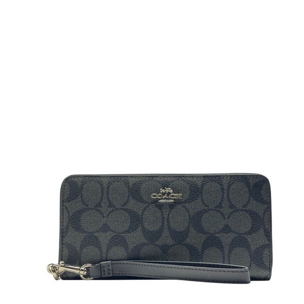 Coach Long Zip Around Wallet in Signature Canvas Black - C4452