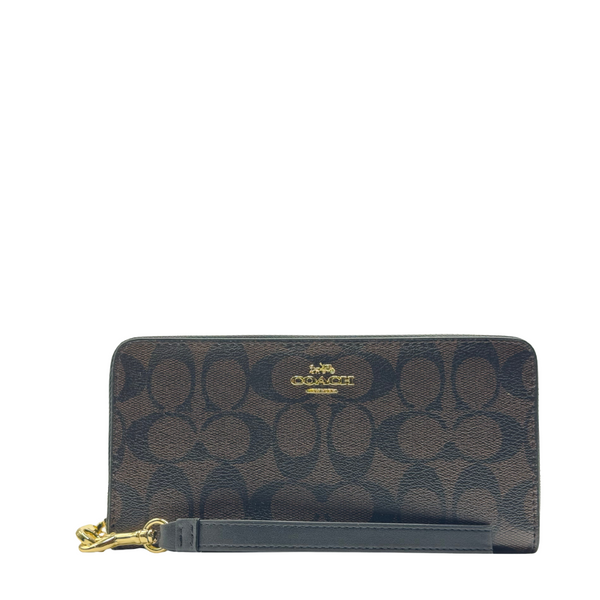 Coach Long Zip Around Wallet in Signature Canvas Brown - C4452