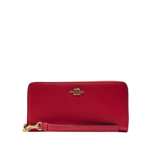 Coach Large Zip Around Wallet in Crossgrain Leather Red - C3441