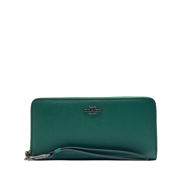 Coach Large Zip Around Wallet in Crossgrain Leather Green - C3441