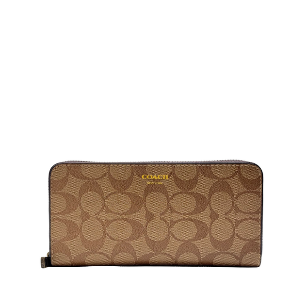 Coach Large Zip Around Wallet in Crossgrain Leather Tan Brown - F74597