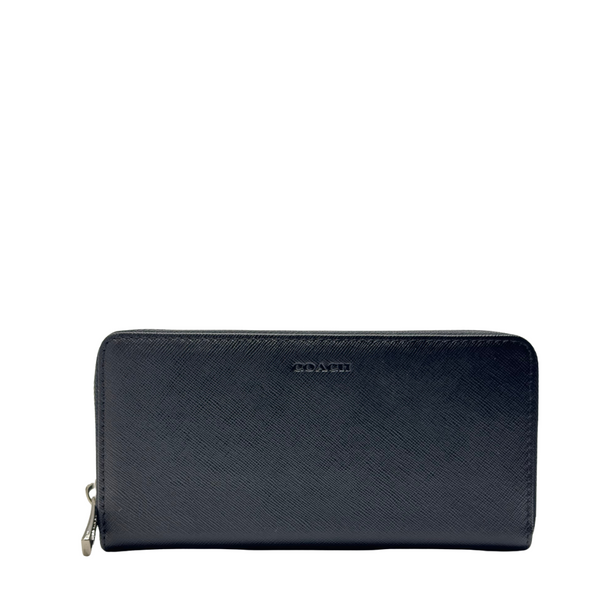 Coach Large Zip Around Wallet in Crossgrain Leather Black - F74769