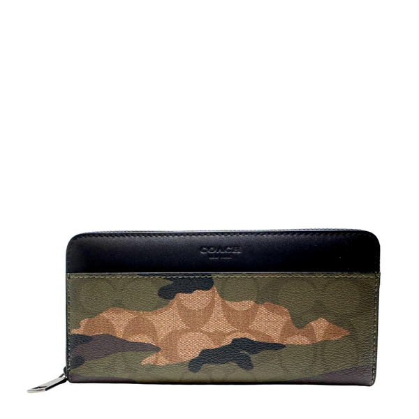 Coach Accordion Zip Wallet in Camo Coated Canvas Green - F75099