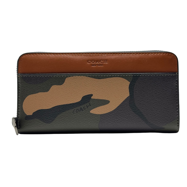 Coach Accordion Zip Wallet in Camo Coated Canvas Green - F75099