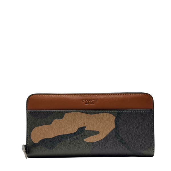 Coach Accordion Zip Wallet in Camo Coated Canvas Green - F75099