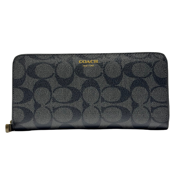 Coach Accordion Zip Wallet in Signature Coated Canvas Black - F74597