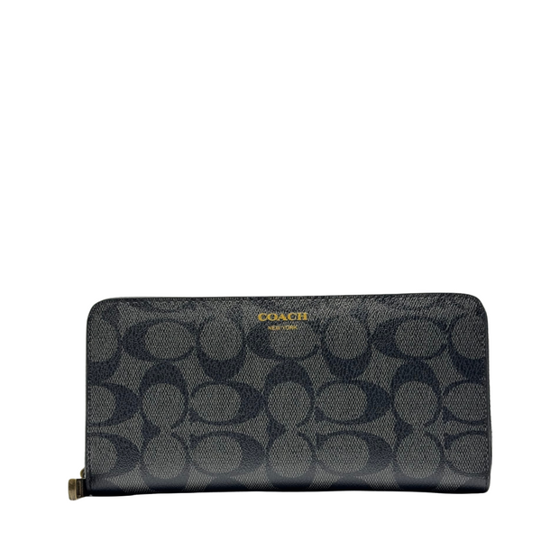 Coach Accordion Zip Wallet in Signature Coated Canvas Black - F74597