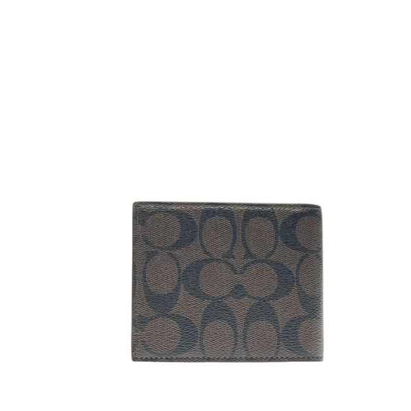 Coach Compact ID Wallet in Signature Monogram Leather Dark Brown - F74993
