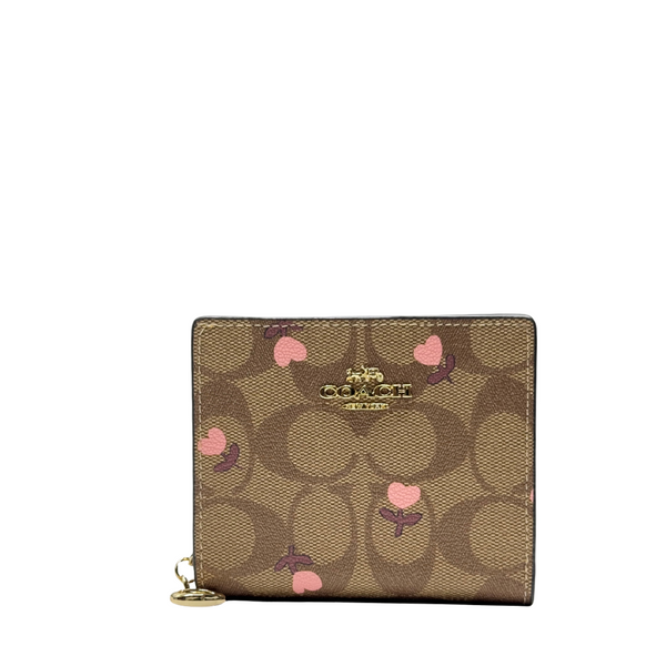 Coach Snap Wallet in Signature Canvas with Heart Floral Print - C2868