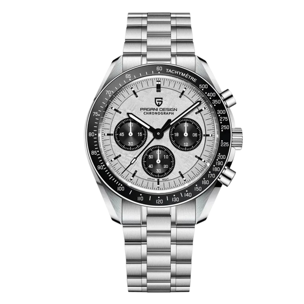 Pagani Silver Stainless Steel White Dial Chronograph Quartz Watch for Gents - PD-1701