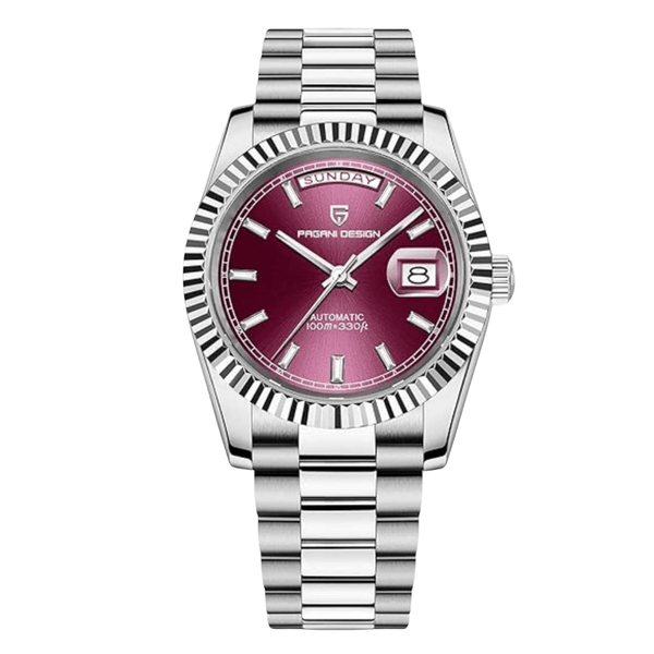 Pagani Silver Stainless Steel Maroon Dial Quartz Watch for Gents - Pagani PD-1783
