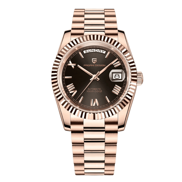 Pagani Rose Gold Stainless Steel Charcoal Dial Quartz Watch for Gents - Pagani PD-1752