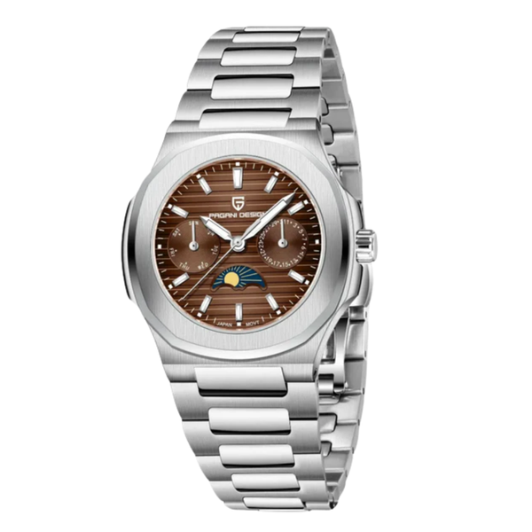 Pagani Silver Stainless Steel Maroon Dial Quartz Watch for Ladies - PD-1786