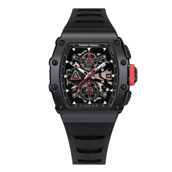 Pagani Black Silicone Strap Black Dial Quartz Watch for Gents - PD-YS011