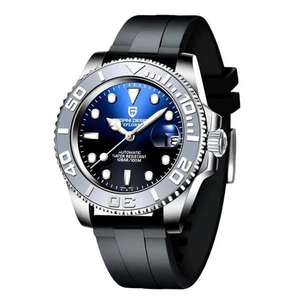 Pagani Black Silicone Strap Blue Dial Automatic Watch for Gents - PD-1651