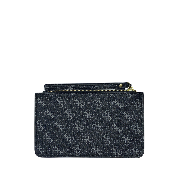 GUESS PO 0784 Wristlet Pouch – White/Black | Sleek Zip Wallet with Strap