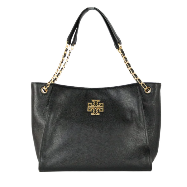Tory Burch Britten Small Slouchy Tote – Black Pebbled Leather