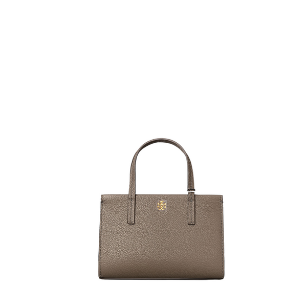 Tory Burch Britten Mini Tote Crossbody – Grey Heron Pebbled Leather