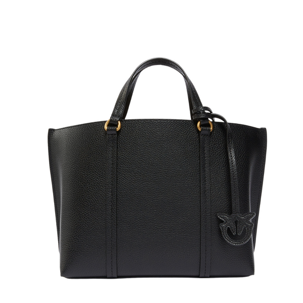 PINKO Carrie Classic Shopper Tote – Black Tumbled Calfskin Leather