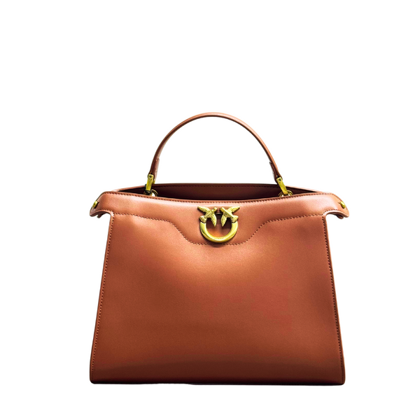 PINKO Cupido Messenger Classic Handbag – Brown Calfskin Leather