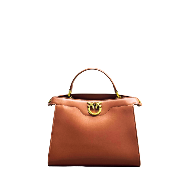 PINKO Cupido Messenger Mini Handbag – Brown Calfskin Leather