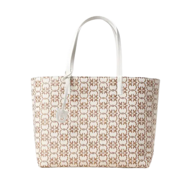 PINKO Carrie Shopper Big Logo Tote Bag – Beige